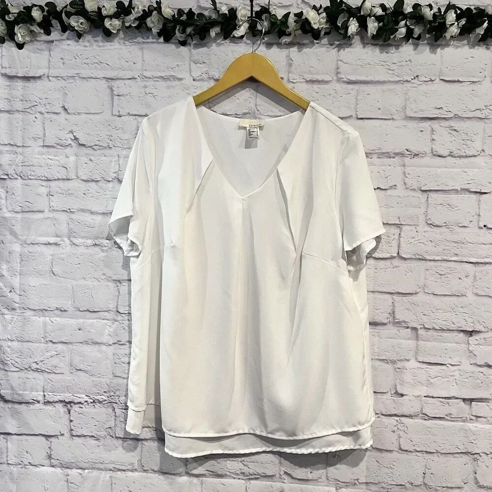 Alessa W Collection Layered V Neck‎ Short Sleeve Blouse Size 14 Business Casual
